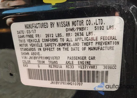 2017 Infiniti Q70L 3.7X from USA, damaged, VIN JN1BY1PR1HM210707